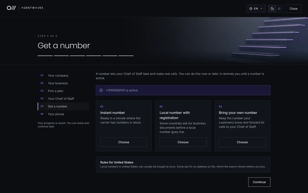 The number step with an instant number, a local number and bring your own